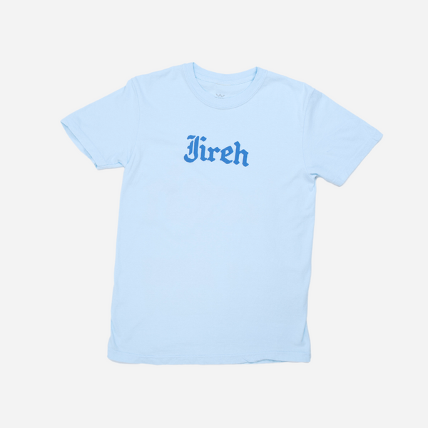 Light blue shirt with white deals writing
