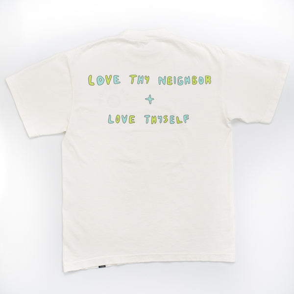 Back Flatlay - Love Thy Neighbor & Love Thyself in green and blue text